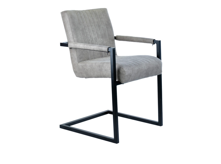 Chaise avec accoudoirs gris clair et pieds luge en métal noir - TOMMY - vue de 3/4