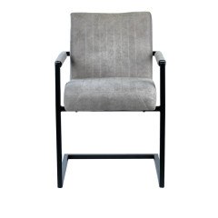 Chaise avec accoudoirs gris clair et pieds luge en métal noir - TOMMY - vue de face