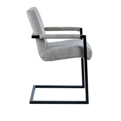 Chaise avec accoudoirs gris clair et pieds luge en métal noir - TOMMY - vue de côté