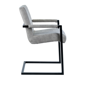 Chaise avec accoudoirs gris clair et pieds luge en métal noir - TOMMY - vue de côté