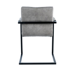 Chaise avec accoudoirs gris clair et pieds luge en métal noir - TOMMY - vue de l'arrière