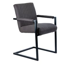 Chaise avec accoudoirs gris anthracite et pieds luge en métal noir - TOMMY - vue de 3/4