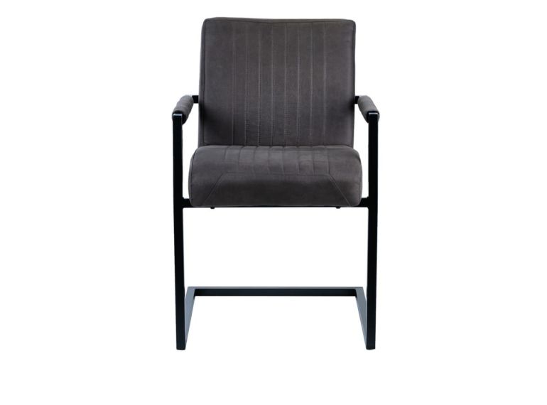 Chaise avec accoudoirs gris anthracite et pieds luge en métal noir - TOMMY - vue de face