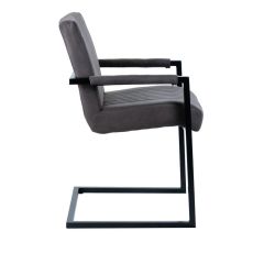 Chaise avec accoudoirs gris anthracite et pieds luge en métal noir - TOMMY - vue de côté