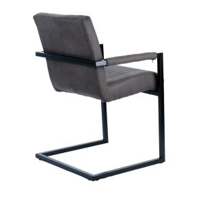 Chaise avec accoudoirs gris anthracite et pieds luge en métal noir - TOMMY - vue de 3/4 dos