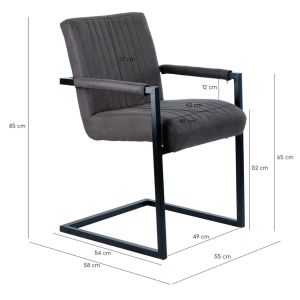 Chaise avec accoudoirs gris anthracite et pieds luge en métal noir - TOMMY - photo avec dimensions