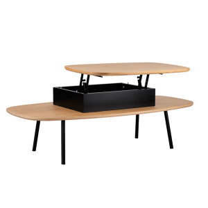 Table basse en bois avec plateau relevable et coffre de rangement - JOYCE 303 - vue plateau relevé