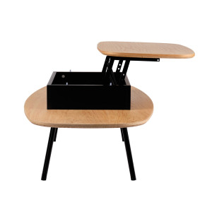 Table basse en bois avec plateau relevable et coffre de rangement - JOYCE 303 - vue de côté plateau relevé