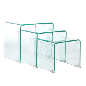 Set de 3 tables basses gigognes en verre trempé H.36cm - BENT - vue de 3/4