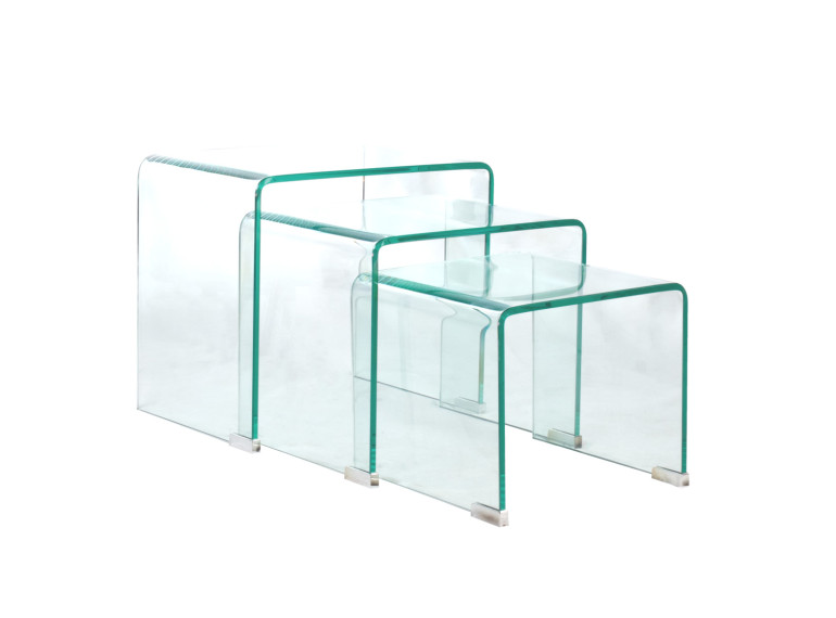 Set de 3 tables basses gigognes en verre trempé H.36cm - BENT - vue de 3/4