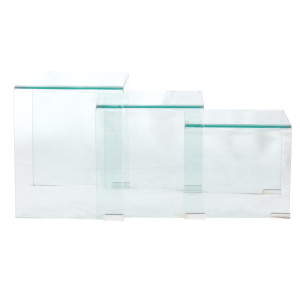 Set de 3 tables basses gigognes en verre trempé H.36cm - BENT - vue de côté 
