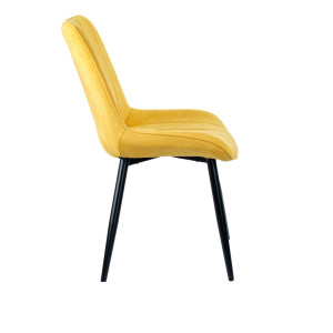 Chaise en tissu jaune avec surpiqures pieds en métal noir - LINDA - vue de côté