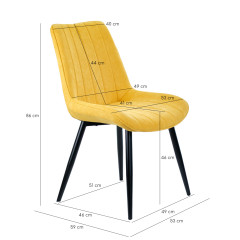 Chaise en tissu jaune avec surpiqures pieds en métal noir - LINDA - photo avec dimensions
