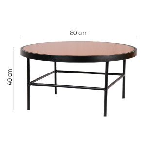 Table basse ronde avec plateau en verre cuivrée D.80cm - GILO 785 - photo avec dimensions