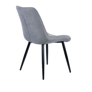 Chaise en tissu gris avec surpiqures et pieds en métal noir - LINDA - vue 3/4 de dos