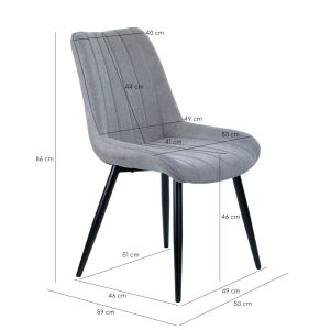Chaise en tissu gris avec surpiqures et pieds en métal noir - LINDA - photo avec dimensions