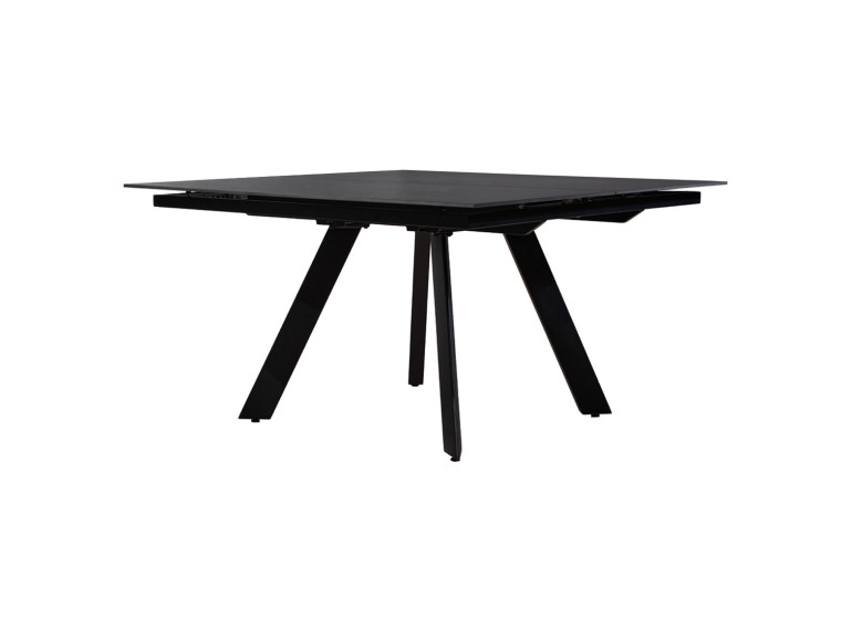 Table carrée en céramique extensible 190x140cm gris Anthracite et pieds évasés métal noir - PATRA - vue de 3/4