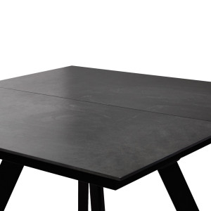 Table carrée en céramique extensible 190x140cm gris Anthracite et pieds évasés métal noir - PATRA - zoom plateau 2