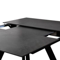 Table carrée en céramique extensible 190x140cm gris Anthracite et pieds évasés métal noir - PATRA - vue système allonge