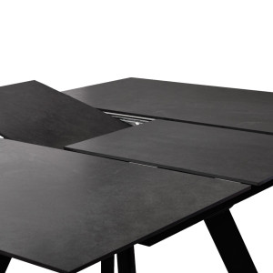Table carrée en céramique extensible 190x140cm gris Anthracite et pieds évasés métal noir - PATRA - vue allonge papillon