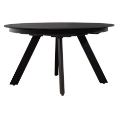 Table ronde en céramique extensible 190x140cm gris Anthracite et pieds évasés métal noir - PATRA - vue de 3/4