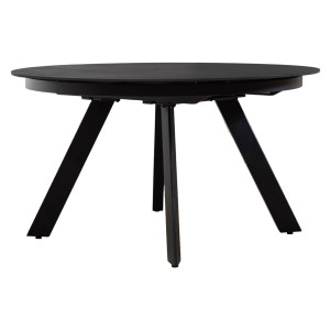 Table ronde en céramique extensible 190x140cm gris Anthracite et pieds évasés métal noir - PATRA - vue de 3/4