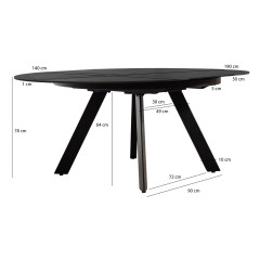 Table ronde en céramique extensible 190x140cm gris Anthracite et pieds évasés métal noir - PATRA - photo dimensions