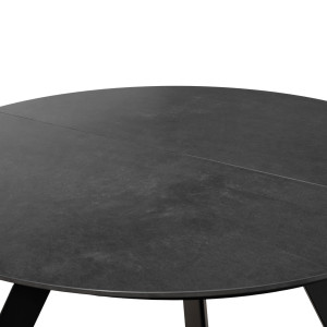 Table ronde en céramique extensible 190x140cm gris Anthracite et pieds évasés métal noir - PATRA - vue plateau rond