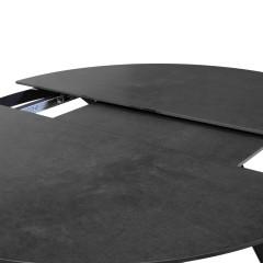 Table ronde en céramique extensible 190x140cm gris Anthracite et pieds évasés métal noir - PATRA - vue système allonge