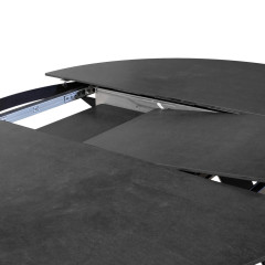 Table ronde en céramique extensible 190x140cm gris Anthracite et pieds évasés métal noir - PATRA - allonge papillon