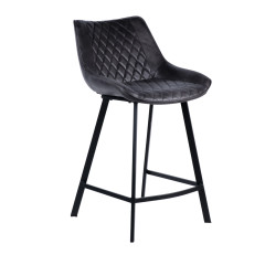 Chaise de bar design en tissu simili noir et pieds métal - XENA - vue de 3/4