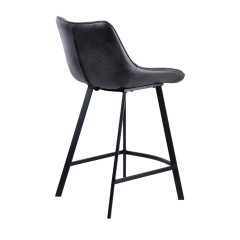 Chaise de bar design en tissu simili noir et pieds métal - XENA - vue de 3/4 dos