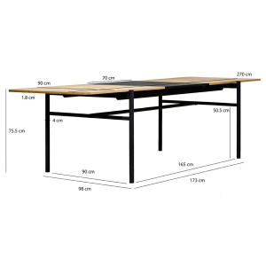 Table à manger extensible L.270cm plateau placage chêne - GEDÉON 678 - photo dimensions