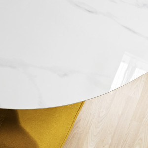 Table à manger ronde en céramique blanc marbré D.100cm - STONE - zoom plateau céramique blanc marbré brillant