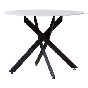 Table à manger ronde en céramique blanc marbré D.100cm - STONE - vue de 3/4