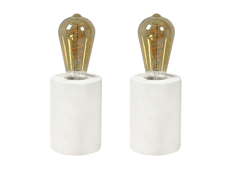 Lot de 2 lampes de chevet en béton blanc H12 cm - PRAO 969 - vue sur fond blanc