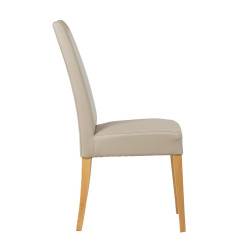 Chaise en simili beige et pieds chêne massif - SAOU - vue de profil