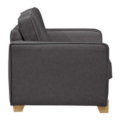 Canapé 2 places en tissu gris dossier capitonné pieds bois L.160 cm - PRETTY - vue de côté