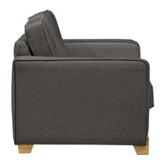 Canapé 3 places en tissu gris dossier capitonné pieds bois L. 190 cm - PRETTY - vue de côté