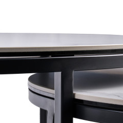 Table basse ronde gigogne en céramique blanc marbré et métal noir - ODESSA - zoom pieds métal noir