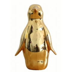 Statuette décoration pingouin doré H36 cm - vue de face - GOLDY