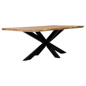 Table de repas en bois d'acacia massif et pied central métal - 180 x 90 cm - WOOD