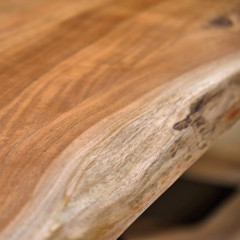 Table de repas en bois d'acacia massif et pied central métal - 220 x 100 cm - WOOD
