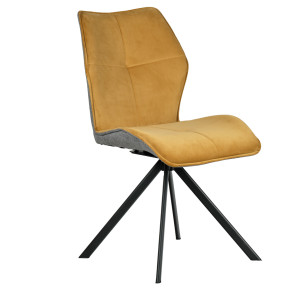 Chaise rotative 360° bicolore en velours et tissu & pieds en métal - jaune - vue 3/4 - FLORENCE