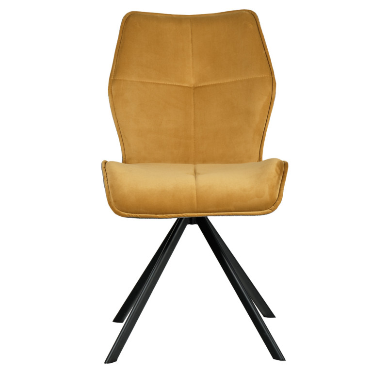 Chaise rotative 360° bicolore en velours et tissu & pieds en métal - jaune - vue de face - FLORENCE