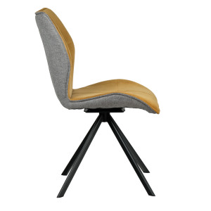 Chaise rotative 360° bicolore en velours et tissu & pieds en métal - jaune - vue de profil - FLORENCE
