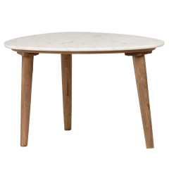 Table basse ovale en bois de manguier et plateau marbre blanc - JENA
