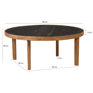 Table basse ronde en bois de manguier massif et plateau marbre noir - JENA