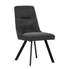 Chaise en tissu chiné avec liseré & pieds en métal - gris anthracite - vue de 3/4 - DENIZA