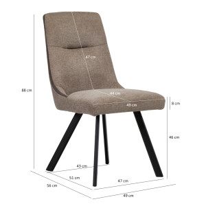 Chaise en tissu chiné avec liseré & pieds en métal - taupe - vue mesures - DENIZA